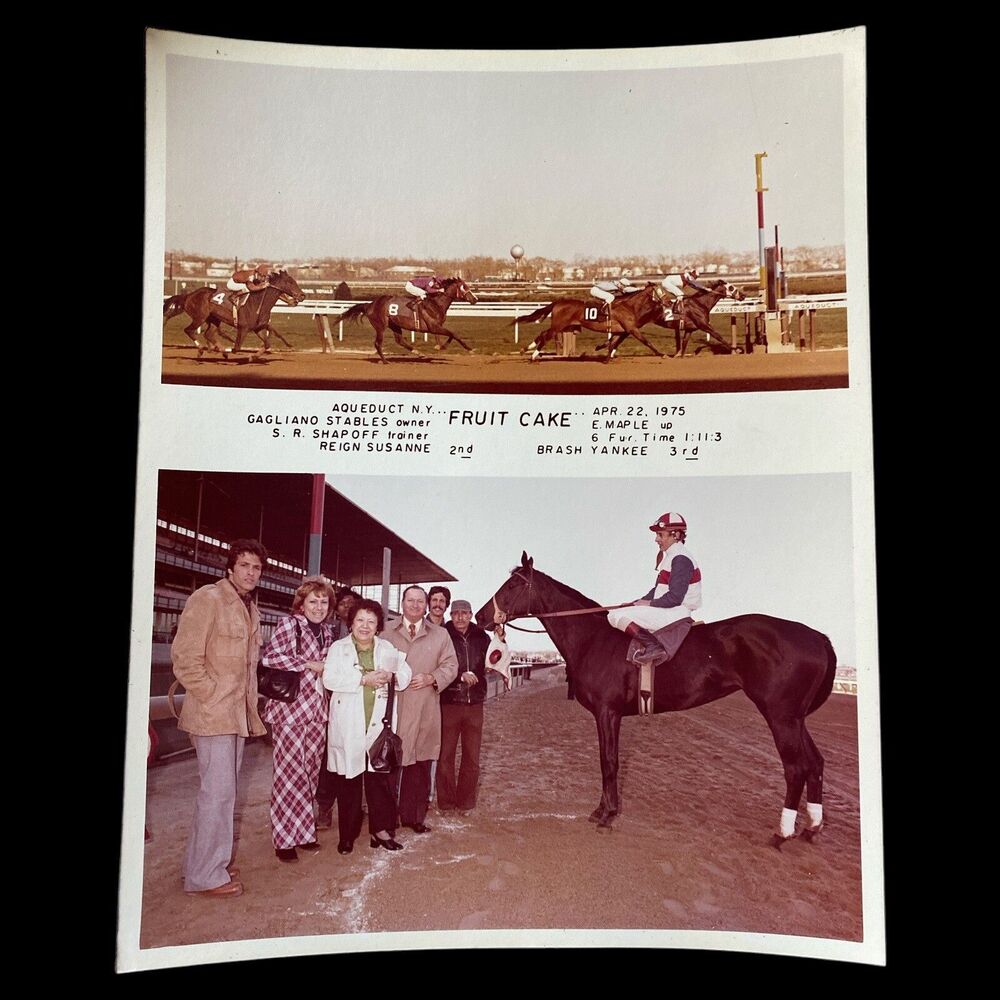 Vintage 1975 Aqueduct Horse Racing Photo Fruit Cake Winner’s Circle